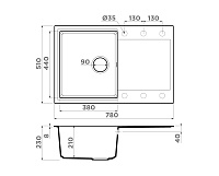 Omoikiri Daisen 78T-BL Кухонная мойка Tetogranit 78x51 см, цвет: черный 4993527