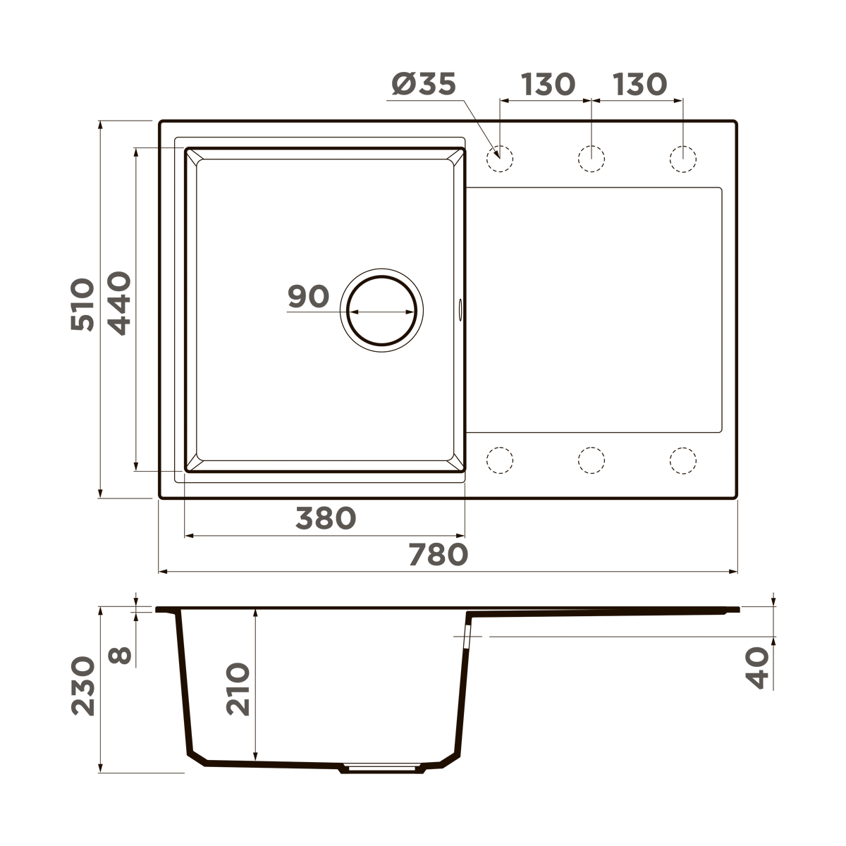 Omoikiri Daisen 78T-WH Кухонная мойка Tetogranit 78x51 см, цвет: белый 4993522