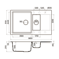 Omoikiri Daisen 86-2-BL Кухонная мойка Artgranit 86x51 см, цвет: черный 4993477