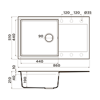 Omoikiri Daisen 86-BL Кухонная мойка Artgranit 86x50 см, цвет: черный 4993700