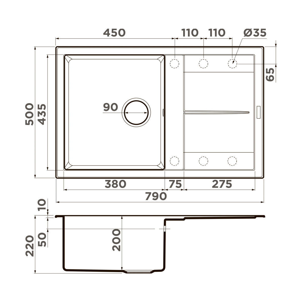 Omoikiri Sumi 79-PL Кухонная мойка Tetogranit 79x50 см, цвет: платина 4993667