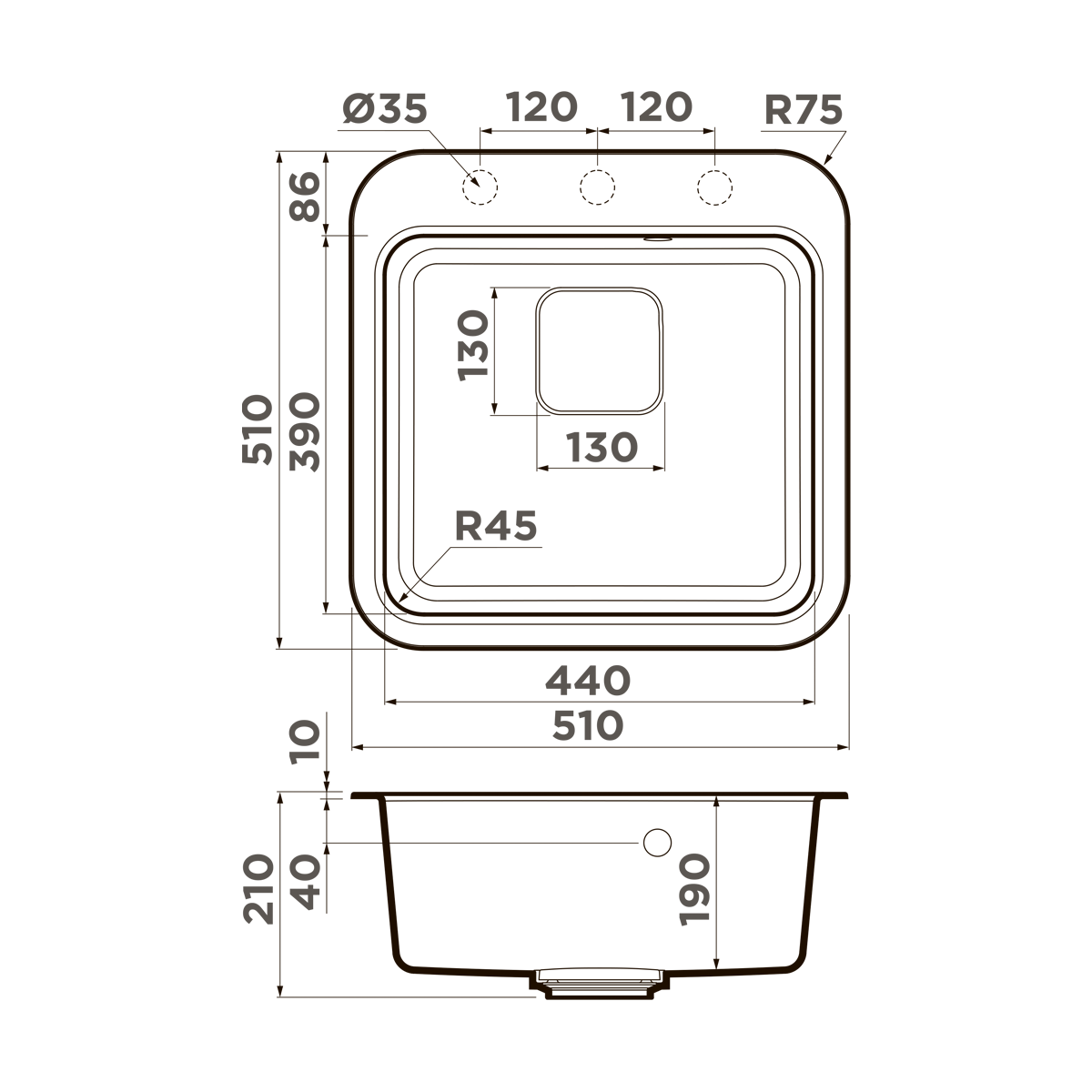 Omoikiri Tasogare 51-BE Кухонная мойка Artgranit 51x51 см, цвет: ваниль 4993736