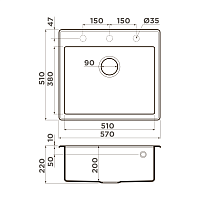 Omoikiri Tedori 57-BE Кухонная мойка Tetogranit 57x51 см, цвет: ваниль 4993981