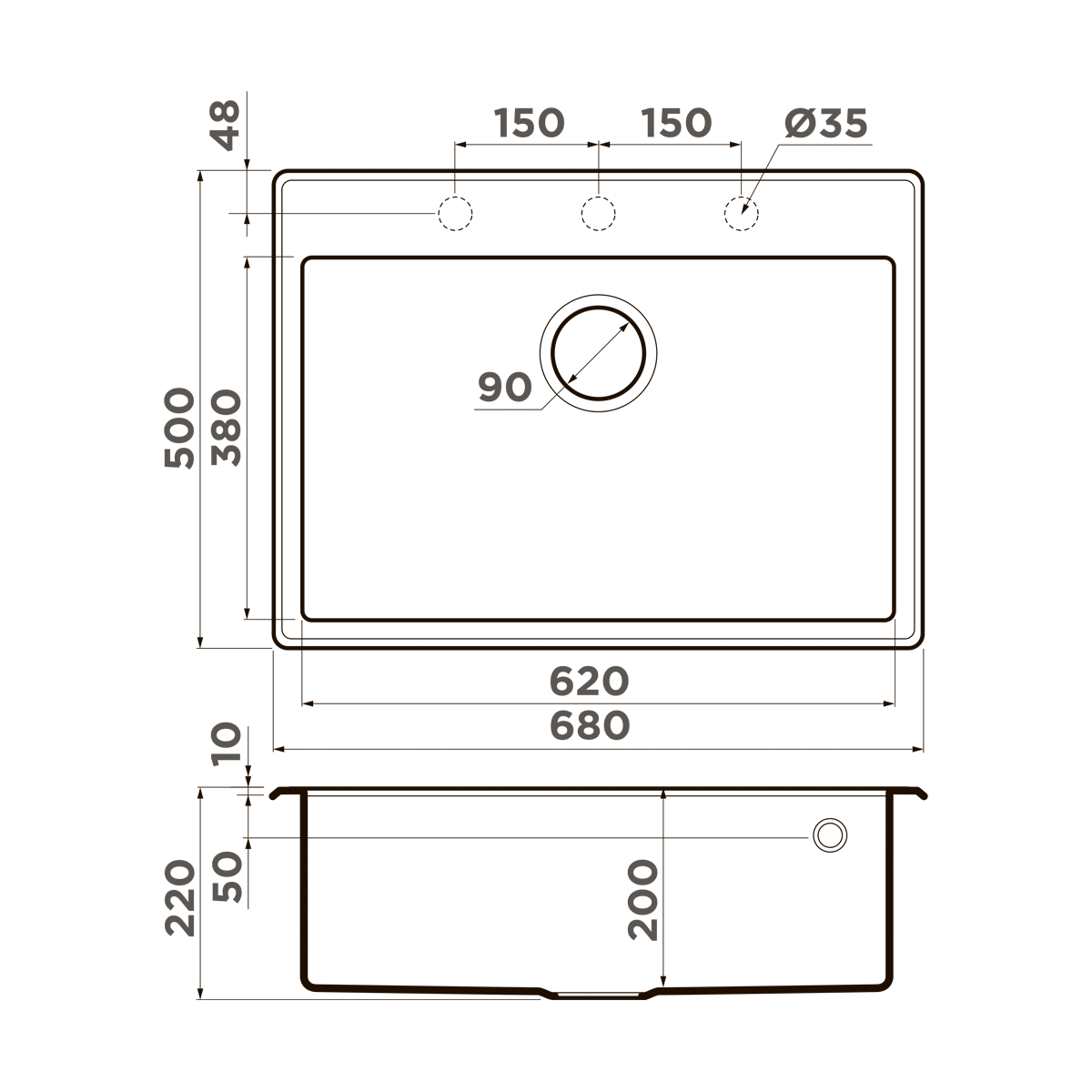 Omoikiri Tedori 68-PL Кухонная мойка Tetogranit 68x50 см, цвет: платина 4993971