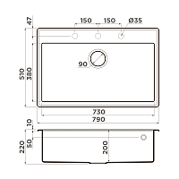 Omoikiri Tedori 79-BL Кухонная мойка Tetogranit 79x51 см, цвет: черный 4993948