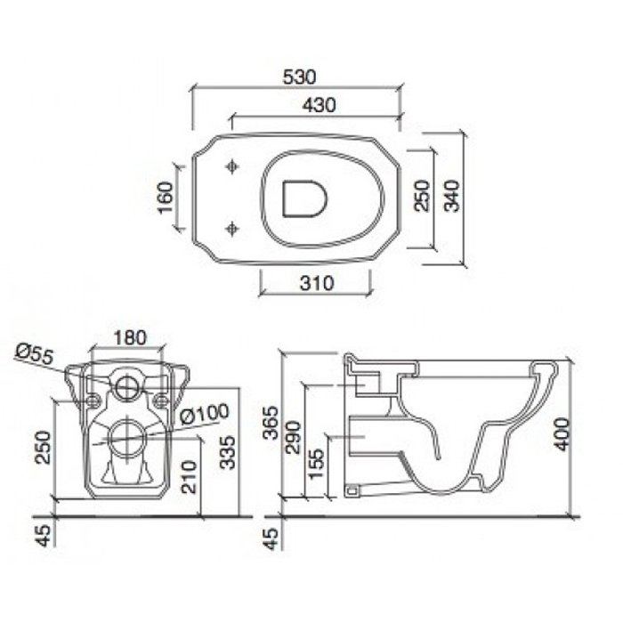 Sbordoni Romana Унитаз подвесной 34х53 см, цвет белый 9026