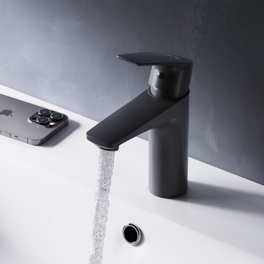 Am.Pm Gem Смеситель для раковины на 1 отверстие, без д/к, длина излива 9,9 см, цвет: черный матовый F90A02122