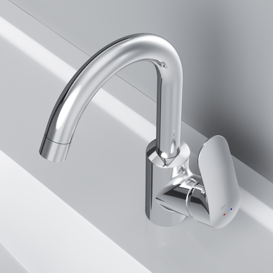 Am.Pm Like Смеситель для раковины на 1 отверстие, без д/к, длина излива 13,5 см, цвет: хром глянец F8002700