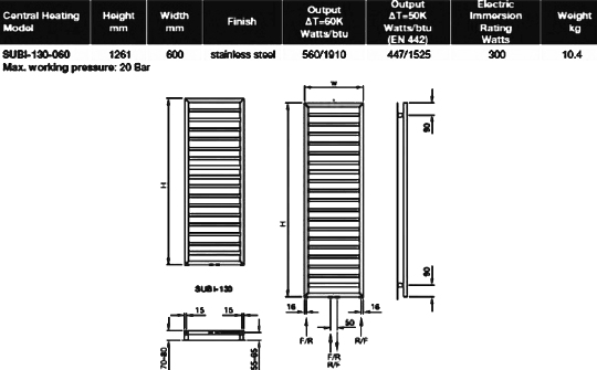 Полотенцесушитель водяной Zehnder Subway  нержавеющая сталь SUBI-130-060