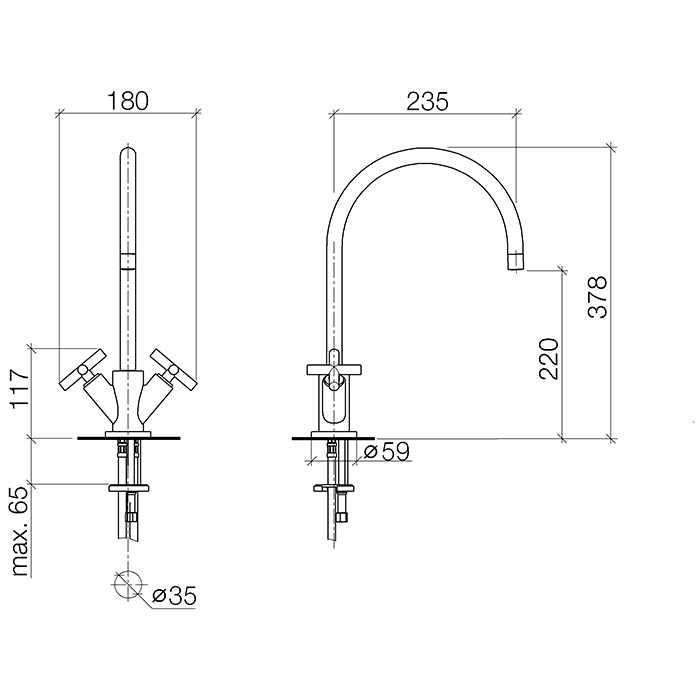 Dornbracht Tara Смеситель на 1 отв., цвет: платина 22815892-08