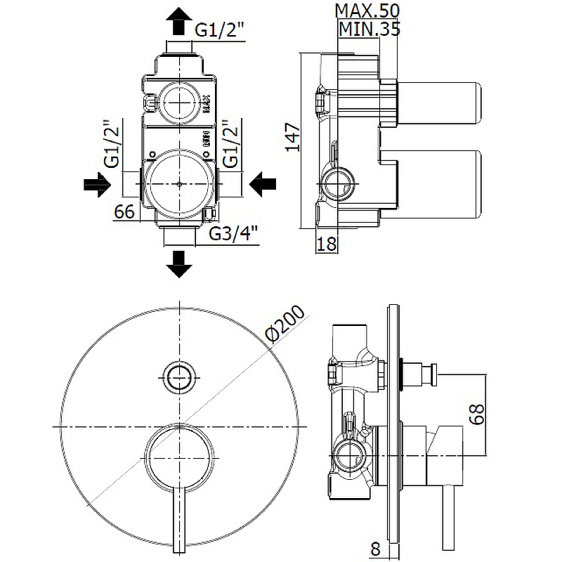 Paffoni Light Смеситель встраиваемый для душа, цвет: золото медовое брашированное LIG015HGSP