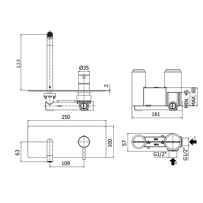 Paffoni Light Смеситель для раковины, встраиваемый, цвет: хром LIG104CR