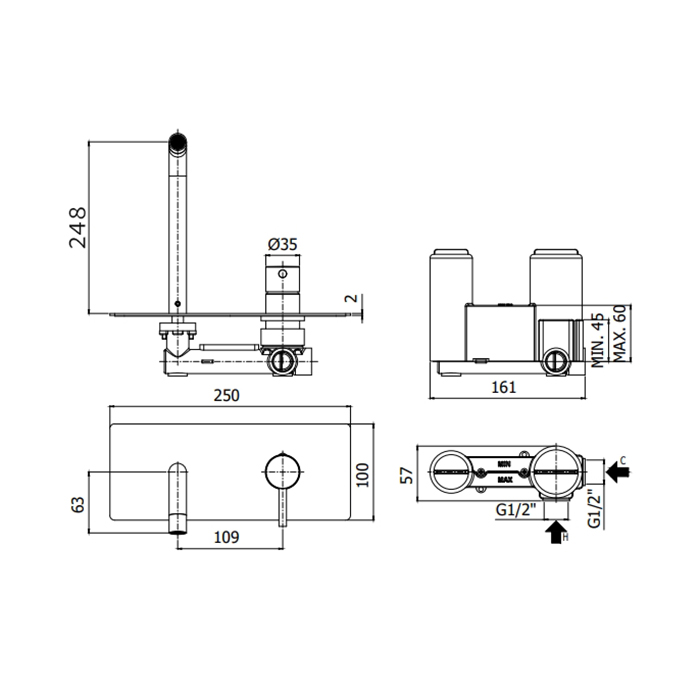 Paffoni Light Смеситель для раковины, встраиваемый, цвет: хром LIG106CR