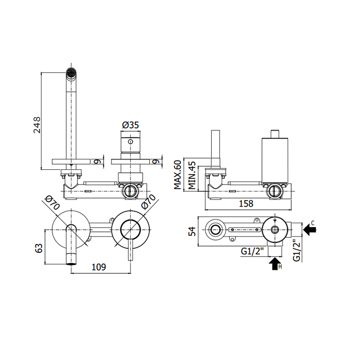 Paffoni Light Смеситель для раковины, встраиваемый, цвет: черный матовый LIG106NO70