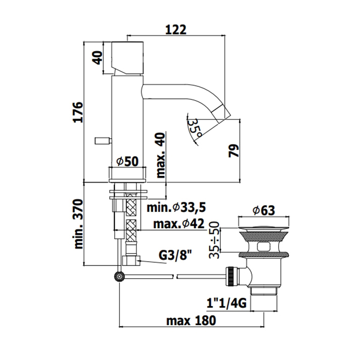 Paffoni Light Смеситель для раковины, на 1 отверстие, цвет: черный матовый LIGX075NO