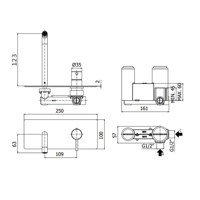Paffoni Stick Смеситель для раковины, встраиваемый, цвет: Steel Looking SK104ST