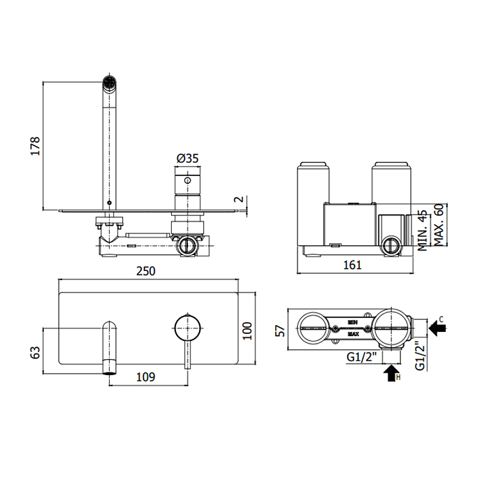 Paffoni Stick Смеситель для раковины, встраиваемый, цвет: Steel Looking SK105ST