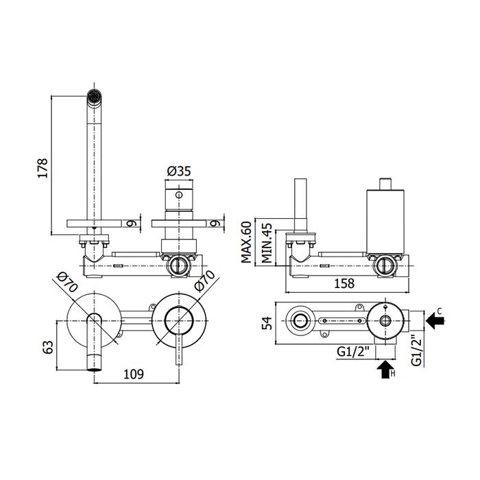 Paffoni Stick Смеситель для раковины, встраиваемый, цвет: Steel Looking SK105ST70