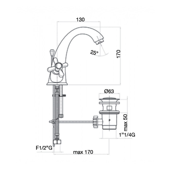 Webert Armony Смеситель для раковины, с донным клапаном, цвет: бронза AM700102065