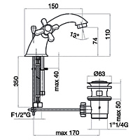 Webert Armony Смеситель для раковины, с донным клапаном, цвет: золото AM700108010