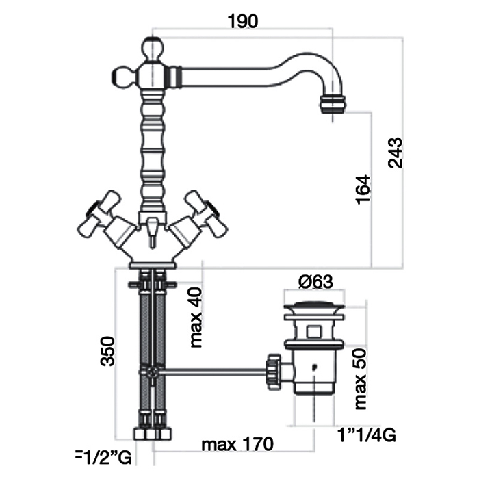 Webert Armony Смеситель для раковины, с донным клапаном, цвет: медь AM700302060