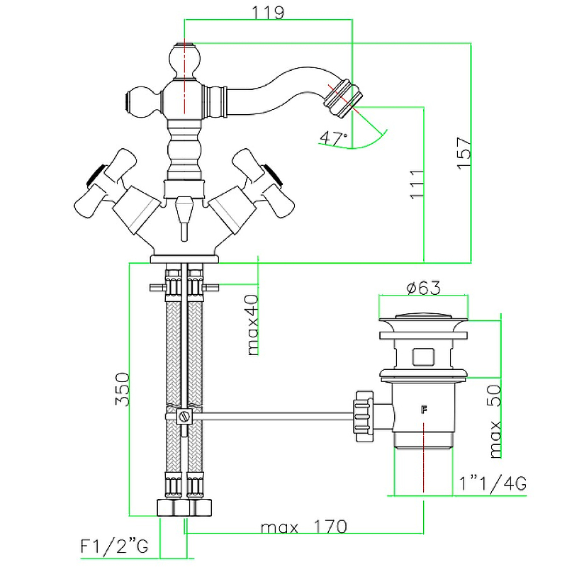 Webert Armony Смеситель для биде, с донным клапаном, цвет: бронза AM710402065