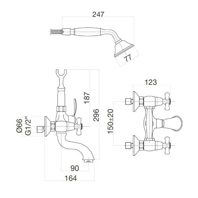 Webert Armony Смеситель для ванны, гибкая подводка, цвет: золото AM720201010