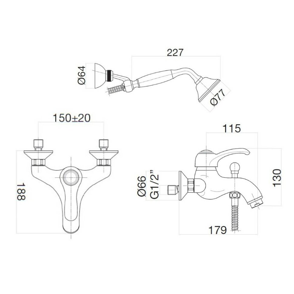 Webert Aurora Смеситель для ванны, настенный, цвет: бронза AU850101065