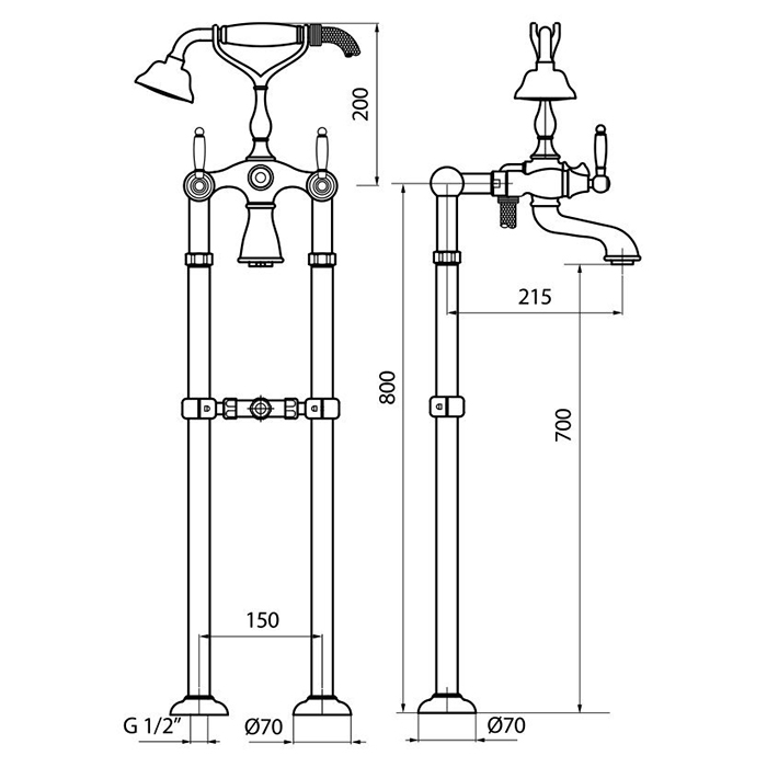 Webert Dorian Смеситель для ванны, цвет: золото/белый DO720801010
