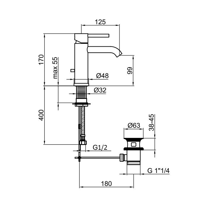 Webert Elio Смеситель для раковины, цвет: черный матовый/хром EL830102564