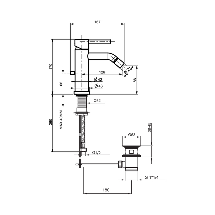 Webert Elio Смеситель для биде, с донным клапаном, цвет: черный матовый EL840102560