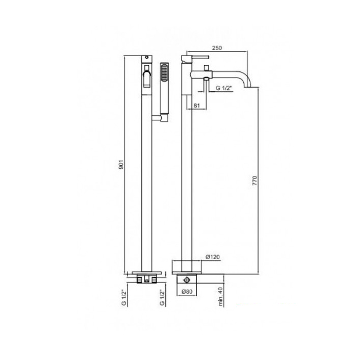 Webert Elio Смеситель для ванны, напольный, цвет: черный матовый EL851101560