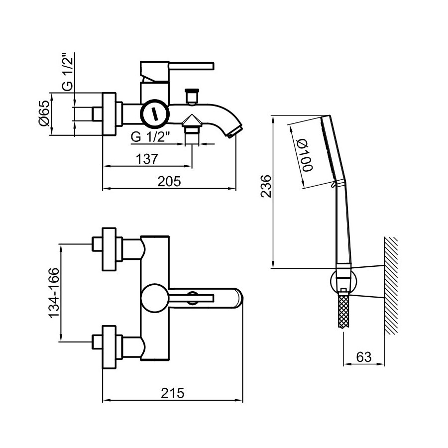 Webert Elio Смеситель для ванны, с душевым гарнитуром, цвет: никель EL850101345