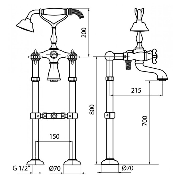 Webert Karenina Смеситель для ванны, цвет: золото/кристаллы Swarovski KA720801010