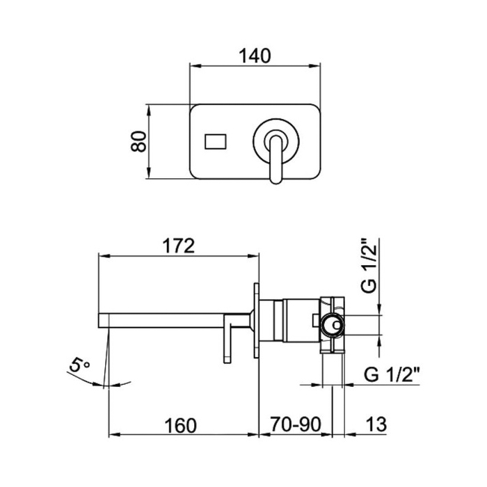 Webert Living Встраиваемый cмеситель для раковины, настенный, цвет: черный матовый LV830606560