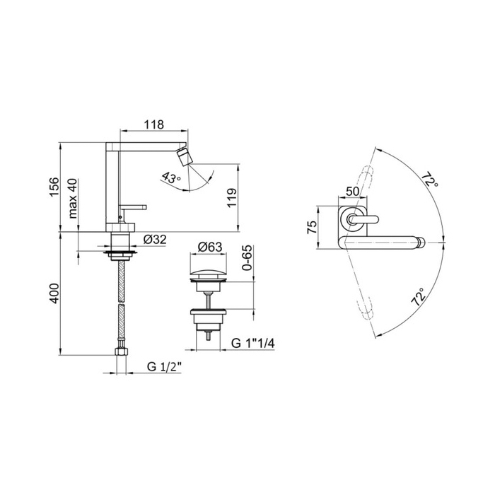 Webert Living Смеситель для биде, с донным клапаном, цвет: черный матовый LV840102560