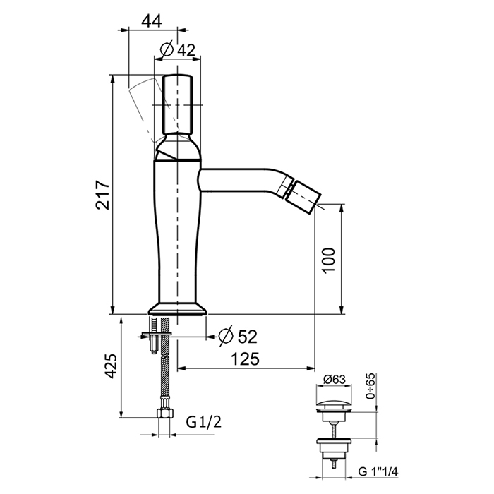 Webert Opera Смеситель для биде, с донным клапаном, цвет: черный матовый OA840102560