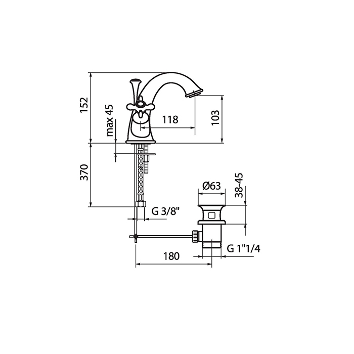 Webert Ottocento Смеситель для раковины, цвет: бронза OT700102065