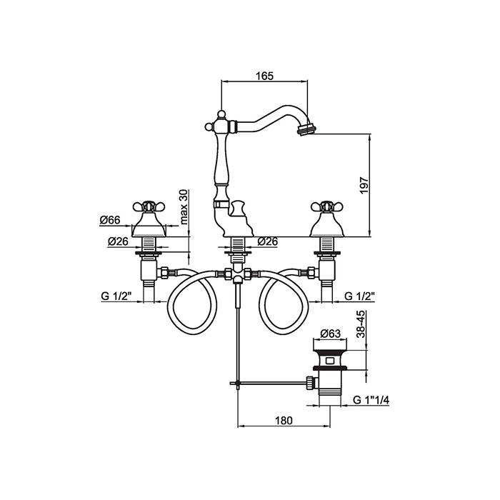 Webert Ottocento Смеситель для раковины, цвет: золото OT750202010