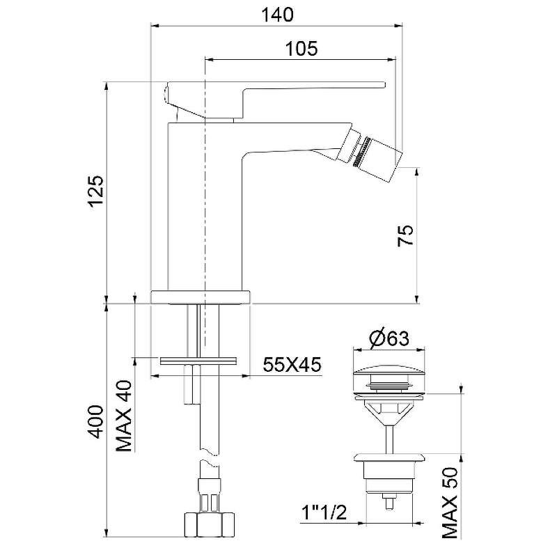 Webert Pegaso Смеситель для биде, с донным клапаном, цвет: белый матовый PE840102740