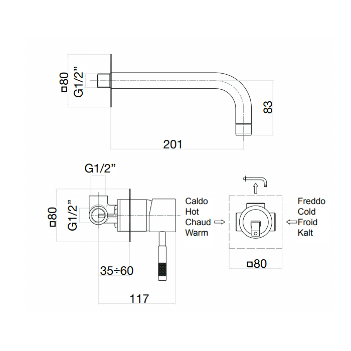Webert Rimini Смеситель для раковины, встраиваемый, длина излива - 20,1 см, цвет: золото RI830606010