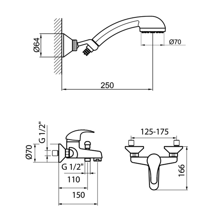 Webert Sax Смеситель для ванны, с ручным душем, цвет: хром SE850101015