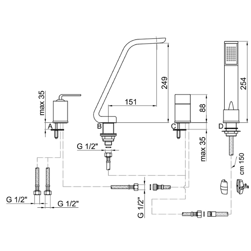 Webert Wolo Смеситель на борт ванны, цвет: черный матовый/хром WO850701564