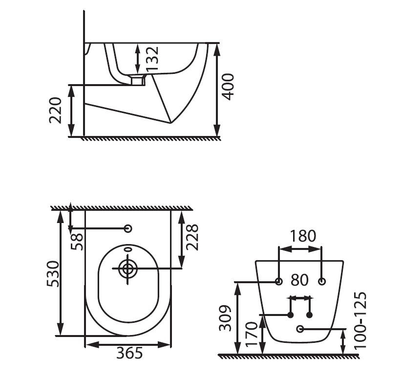 Allen Brau Reality Биде подвесное 36,5x53 см, c 1 отв. под смеситель и переливом, цвет: антрацит 4.32008.AN