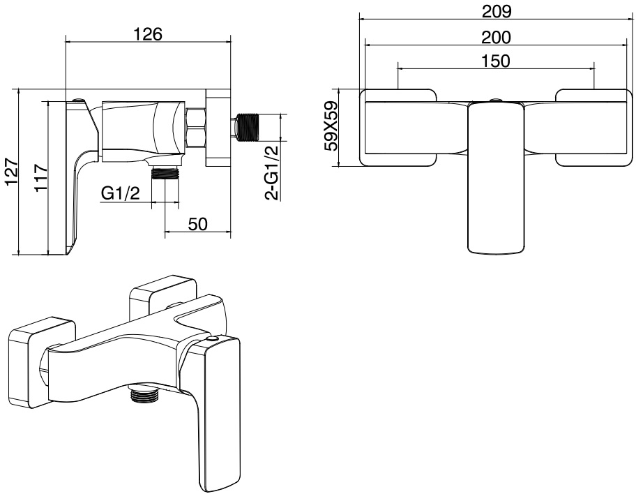 Allen Brau Infinity Смеситель для душа накладной, без излива и душевого гарнитура, цвет: хром 5.21010-00