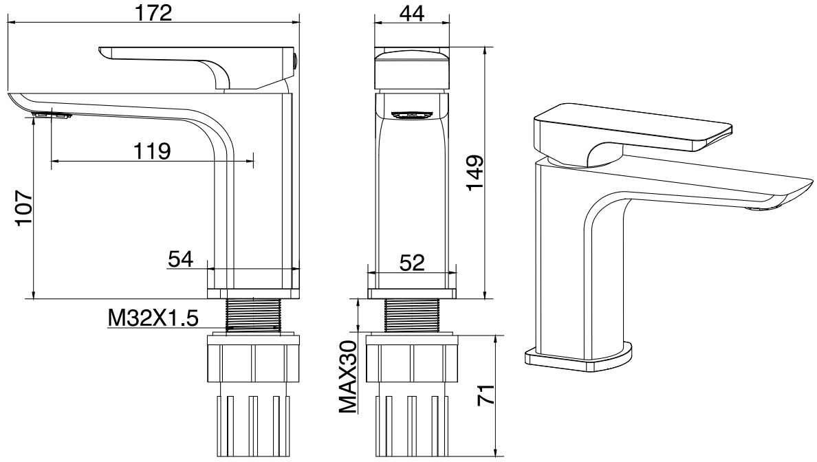 Allen Brau Infinity Смеситель для раковины, без донного клапана, излив 11,9 см, цвет: хром 5.21001-00
