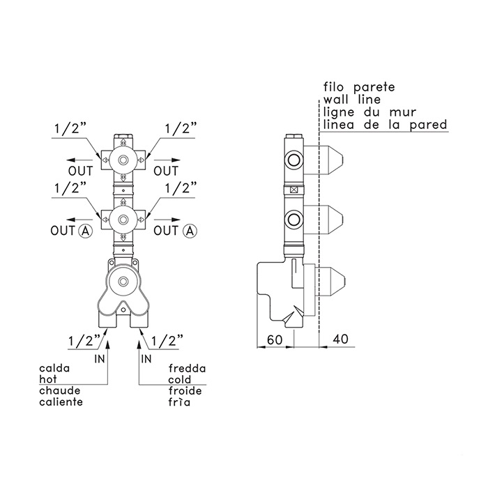 Stella Встраиваемся часть термостатического смесителя для душа на 2 источника UN 06004 0000