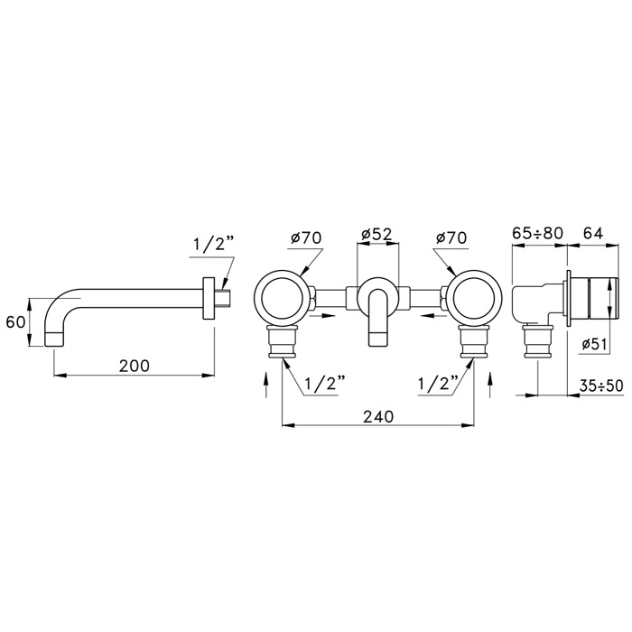 Stella Bamboo Встраиваемый смеситель для раковины, цвет: хром BT01003CR00