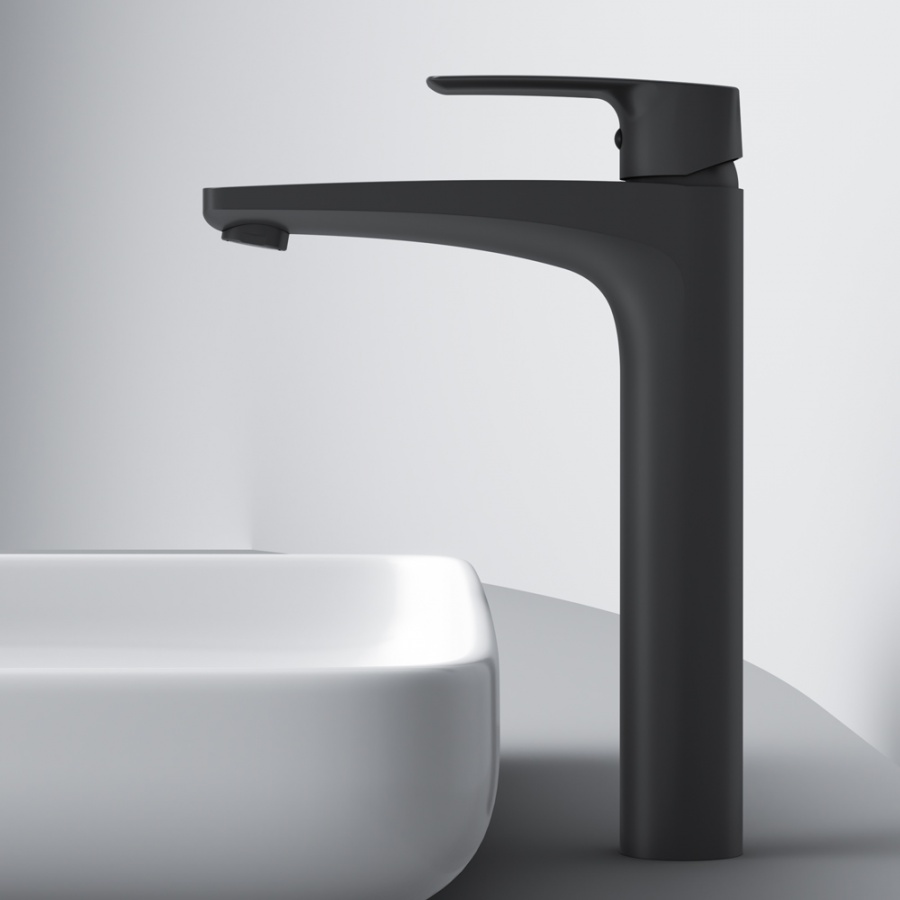 Am.Pm Gem Смеситель для раковины высокий на 1 отверстие, без д/к, излив 15,5 см, цвет: черный мат. F90A92022