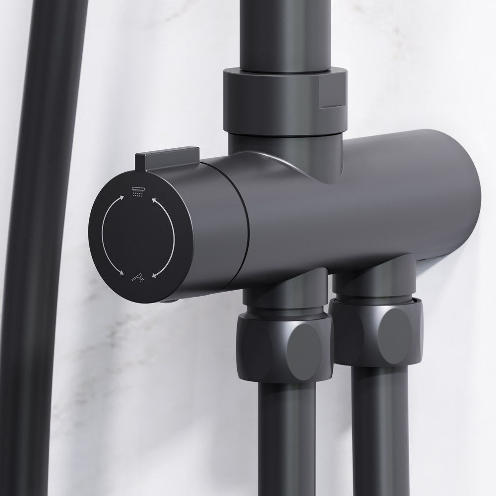 Am.Pm Gem Душевая стойка: верхний и ручной душ, шланг, без смесителя, цвет: черный матовый F0790022